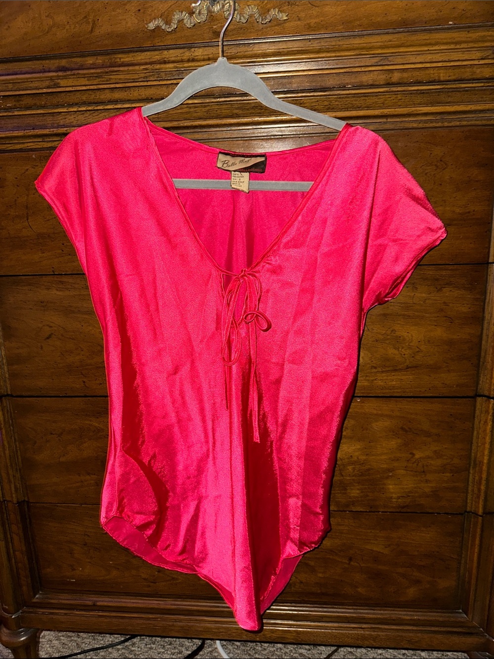 Bella Maya Hot Pink Satin Tie-Front Women’s pajama Top